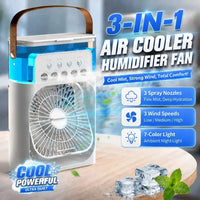 3-in-1 Portable Air Cooler Fan – LED Light, Humidifier & Water Spray Fan for Travel