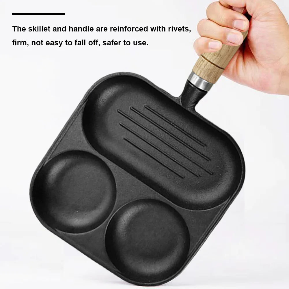 Iron Cast 3-in-1  Egg Frying Pan with  Handle Egg Cooker Pan Nonstick Egg Pan for Gas Stove & Induction Cooker
