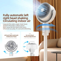 360° Quiet Floor Fan – Powerful Adjustable Height Standing Fan with Remote Control