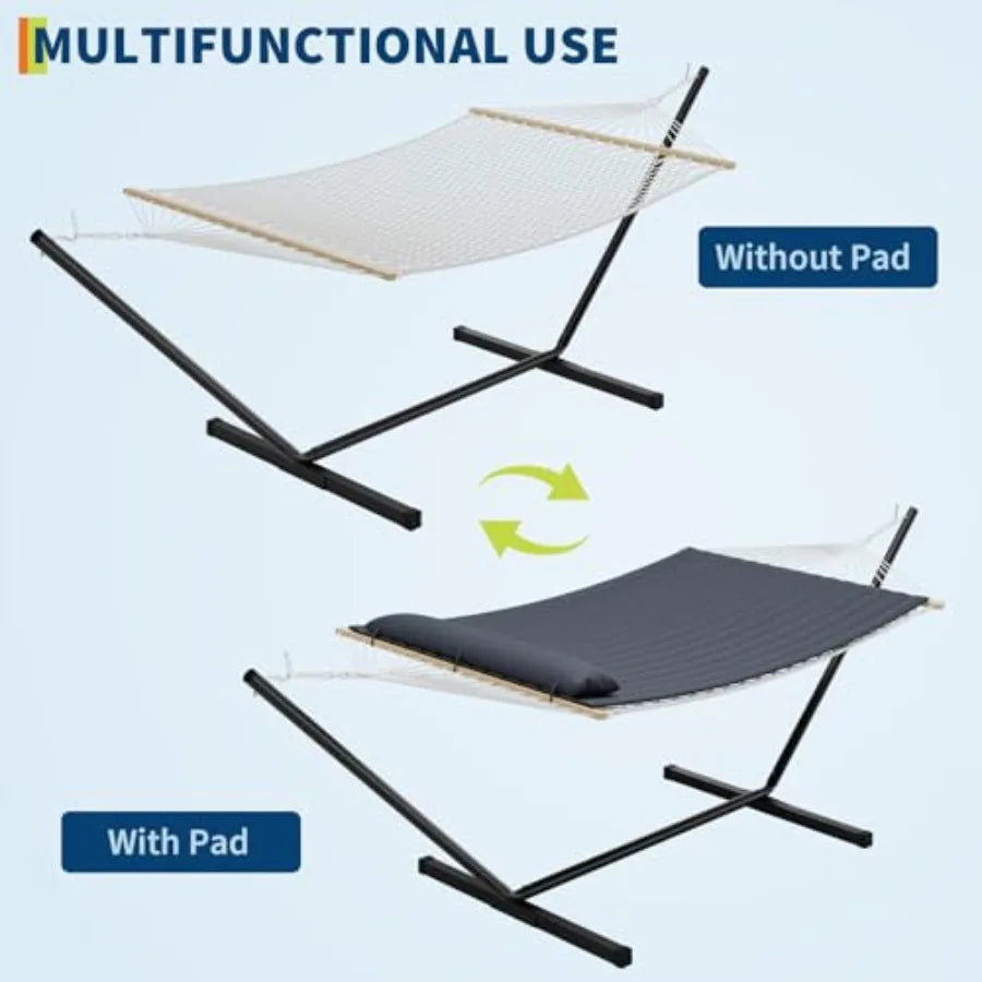 Double Hammock with Steel Stand & Quilted Pad