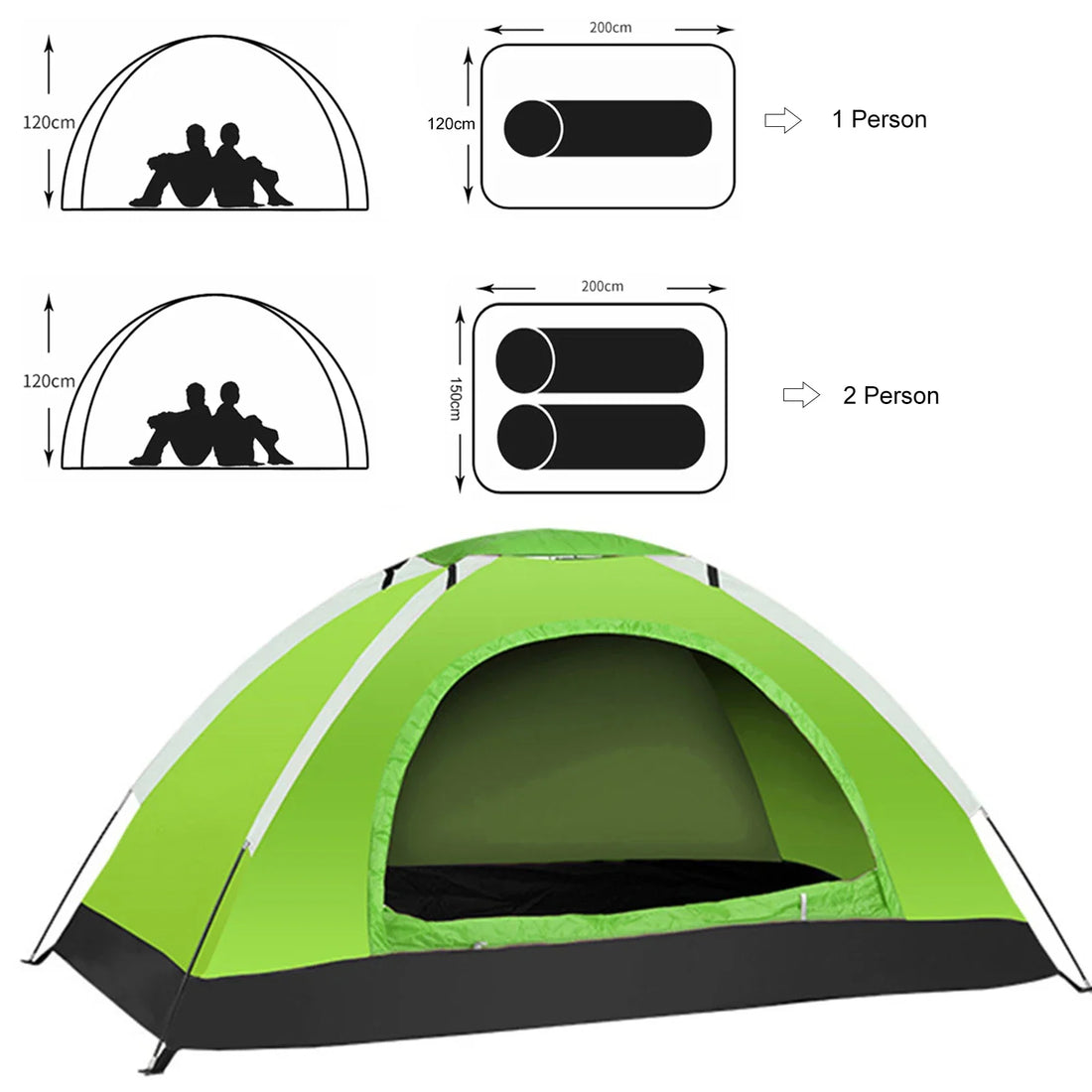 Ultralight 1-2 Person Camping Tent – Single Layer Portable Hiking Tent with Anti-UV Coating for Backpacking