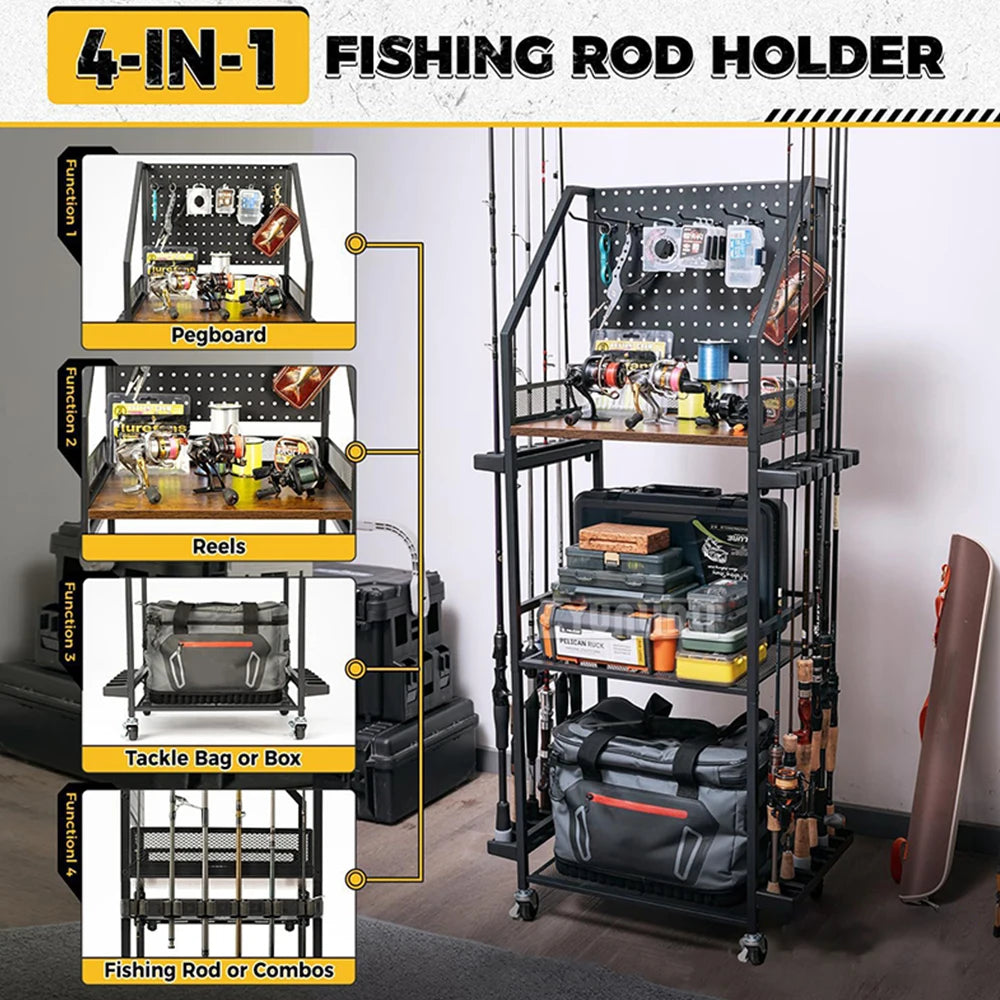 Fishing Rod Storage Rack – Heavy Duty Fishing Equipment Holder for Rods, Reels & Tackle Boxes