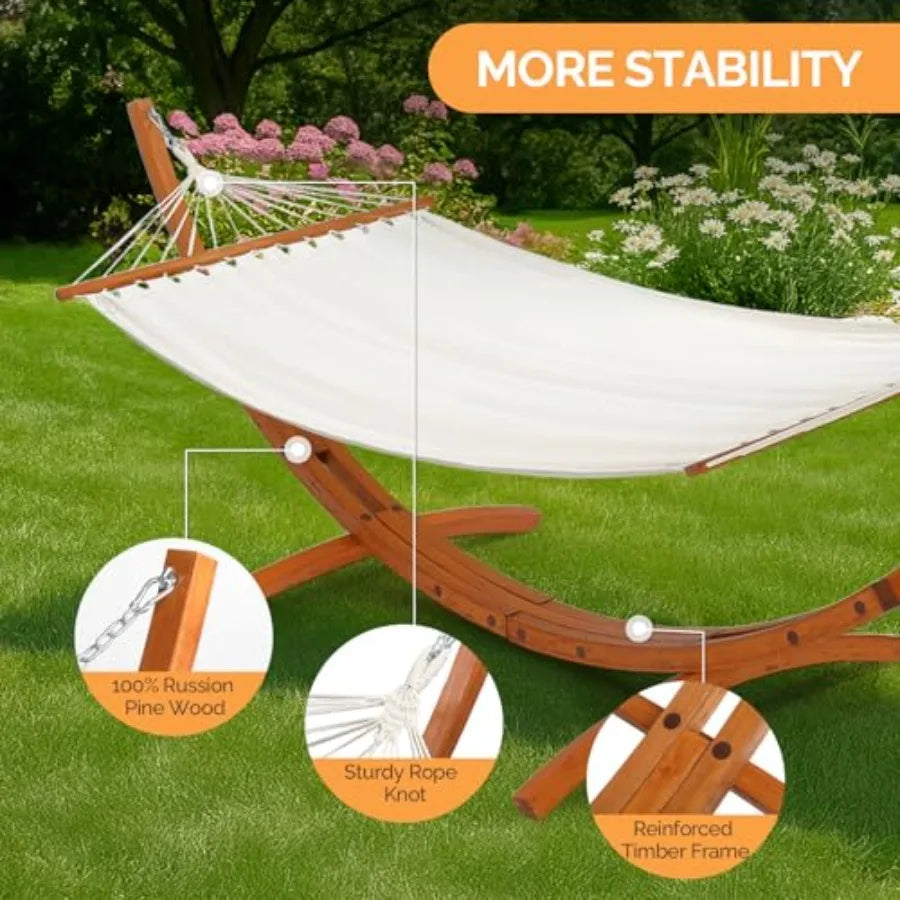 Double Hammock with Curved Hardwood Stand