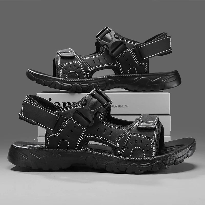 Men's Leather Hiking Sandals Lightweight Beach Walking Shoes
