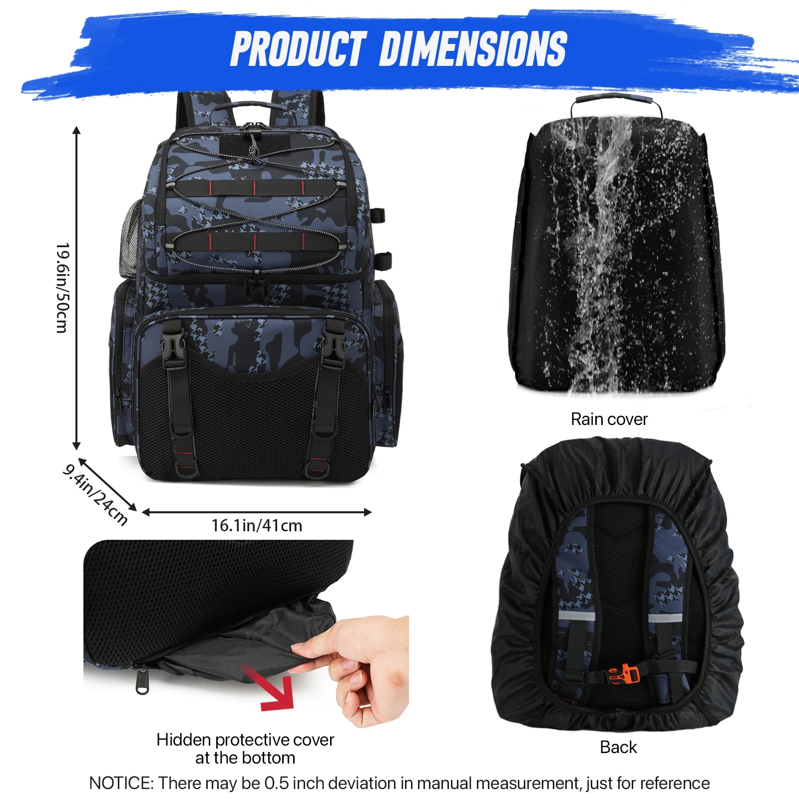 45L Heavy Duty Fishing Backpack Cooler – Waterproof Tackle Storage Bag with Rod Holders & Rain Cover