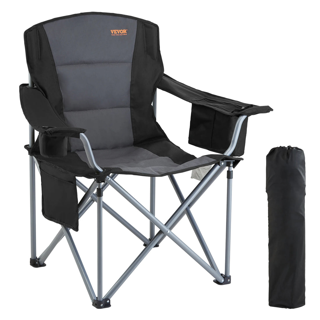 Portable Camping Folding Chair for Adults – Quad Chair with Lumbar Support, Padded Armrests & Side Pockets for Beach, Lawn & Picnic