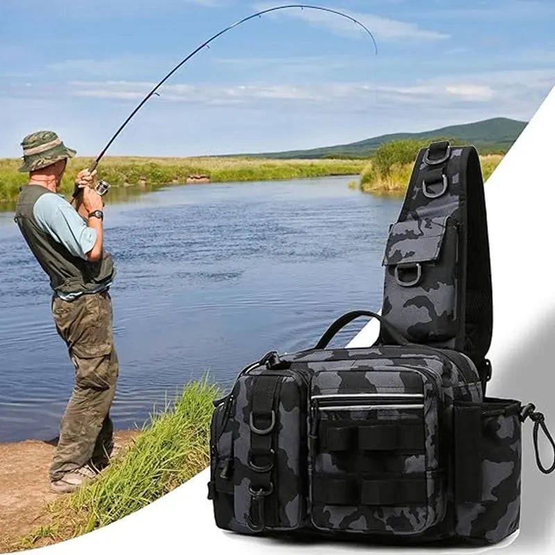 Heavy Duty Fishing Gear Shoulder Bag – Multi-Compartment Outdoor Tackle Storage Bag