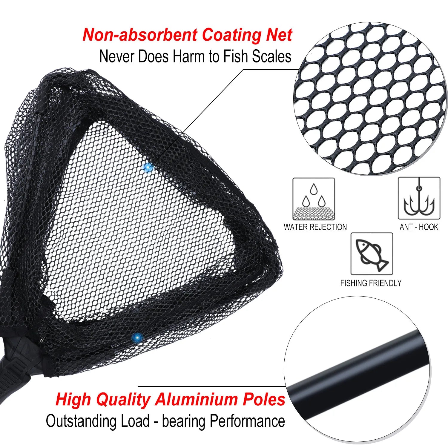 Sougayilang Fishing Tool Net Fishing tackle 70cm 95cm 115cm Portable Retractable Folding Fishing Net for Bass Carp Trout Fishing