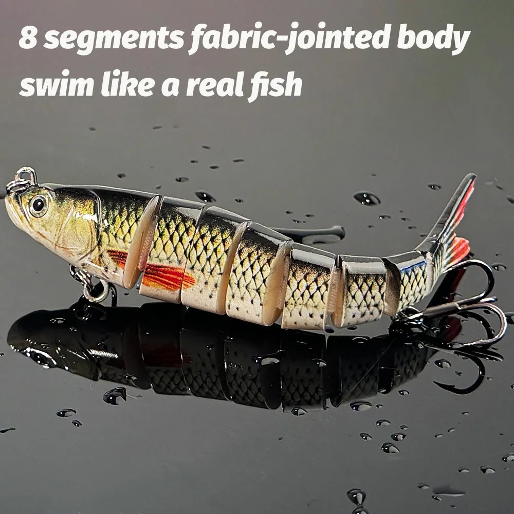 8-Segment Swimbait Fishing Lure – Slow Sinking Jointed Bass & Carp Hard Bait with Treble Hooks