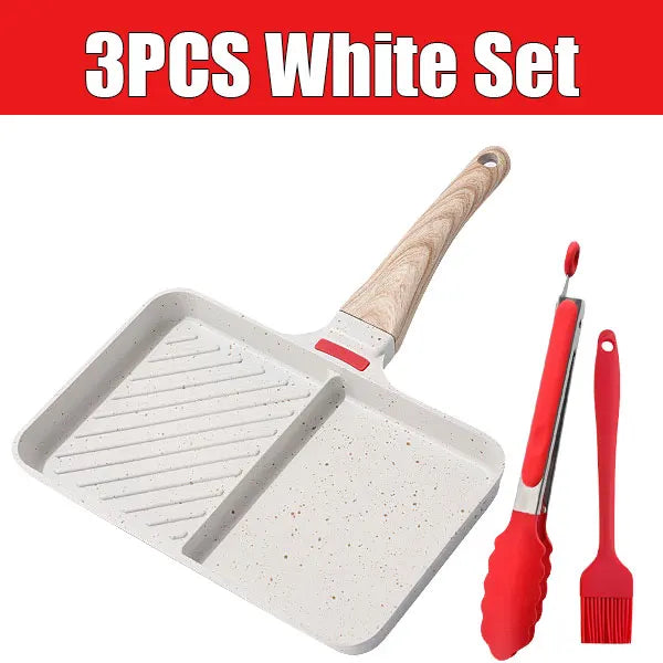 2-Section Versatile Breakfast Omelette Frying Pan Nonstick Divided Egg Pan Square Grill Skillet Steak Griddle Pan for Stove Tops
