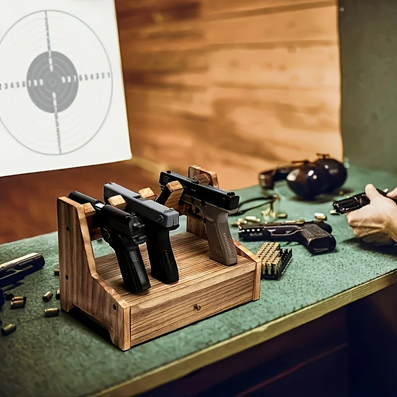 Gun Rack Gun Safe – Real Wood Handgun Rack Holder for Nightstand & Cabinet