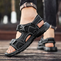 Men's Leather Hiking Sandals Lightweight Beach Walking Shoes