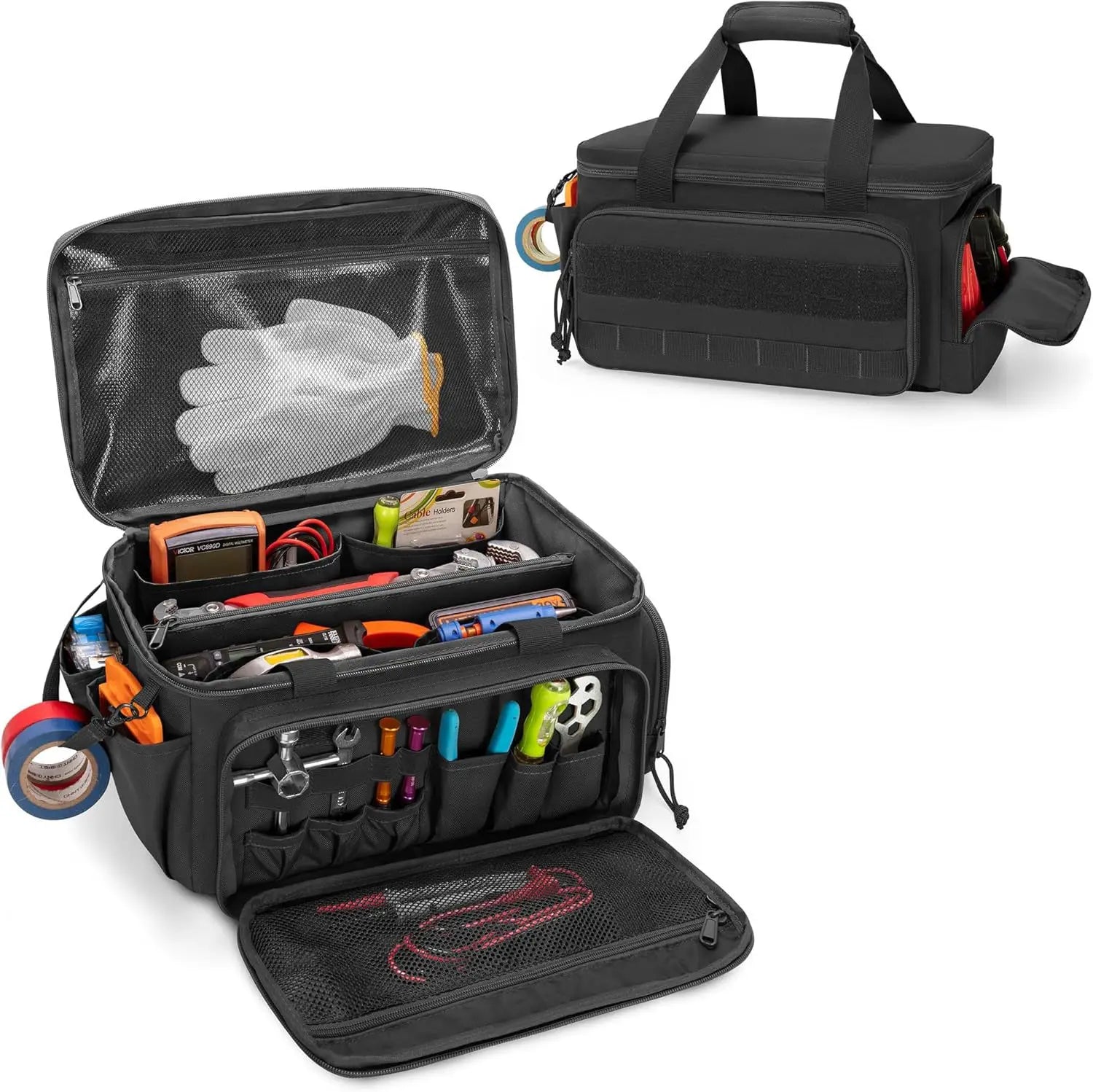 Heavy Duty Multi-Pocket Tool Bag – Wide Opening Outdoor Storage Bag for Tools & Gear