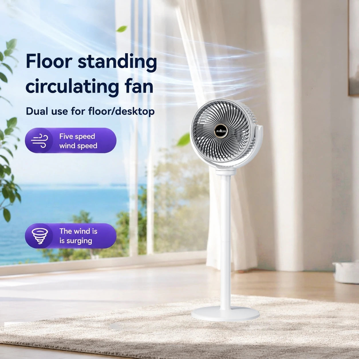 3-in-1 Portable Air Circulator Fan – 5-Speed Quiet Pedestal Stand Fan with USB-C Charging