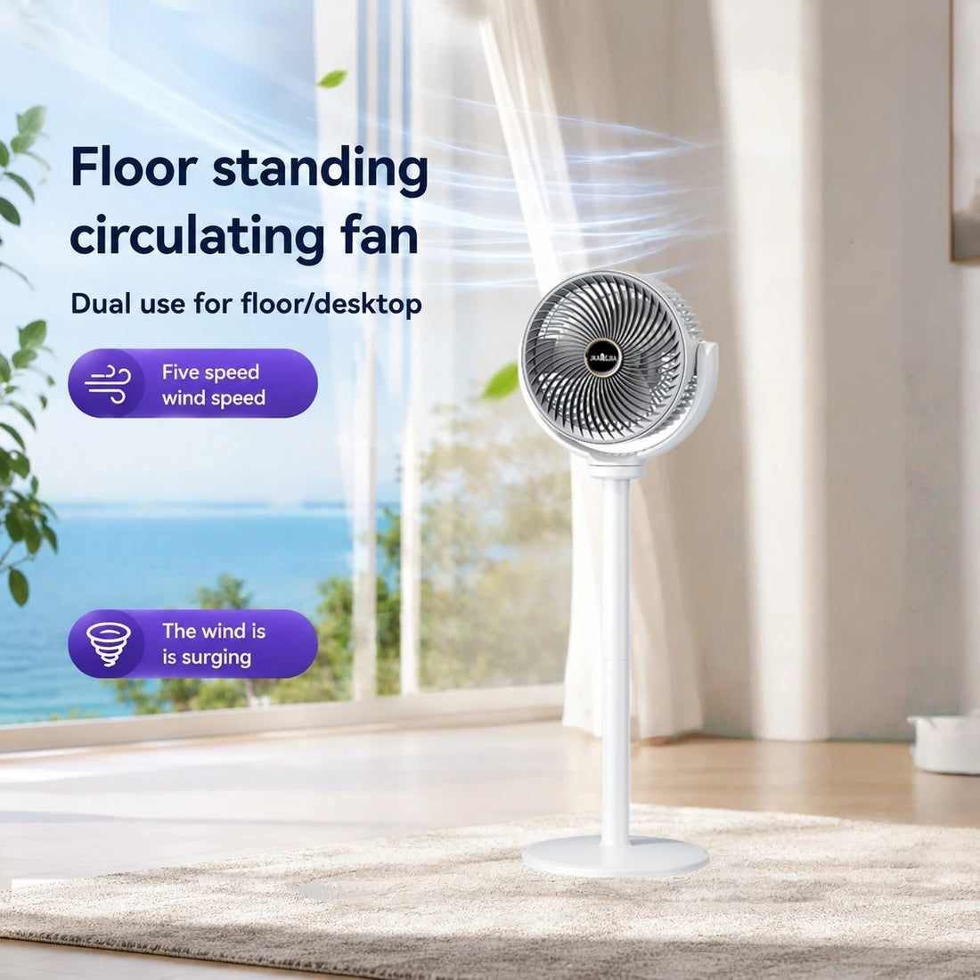 3-in-1 Portable Air Circulator Fan – 5-Speed Quiet Pedestal Stand Fan with USB-C Charging
