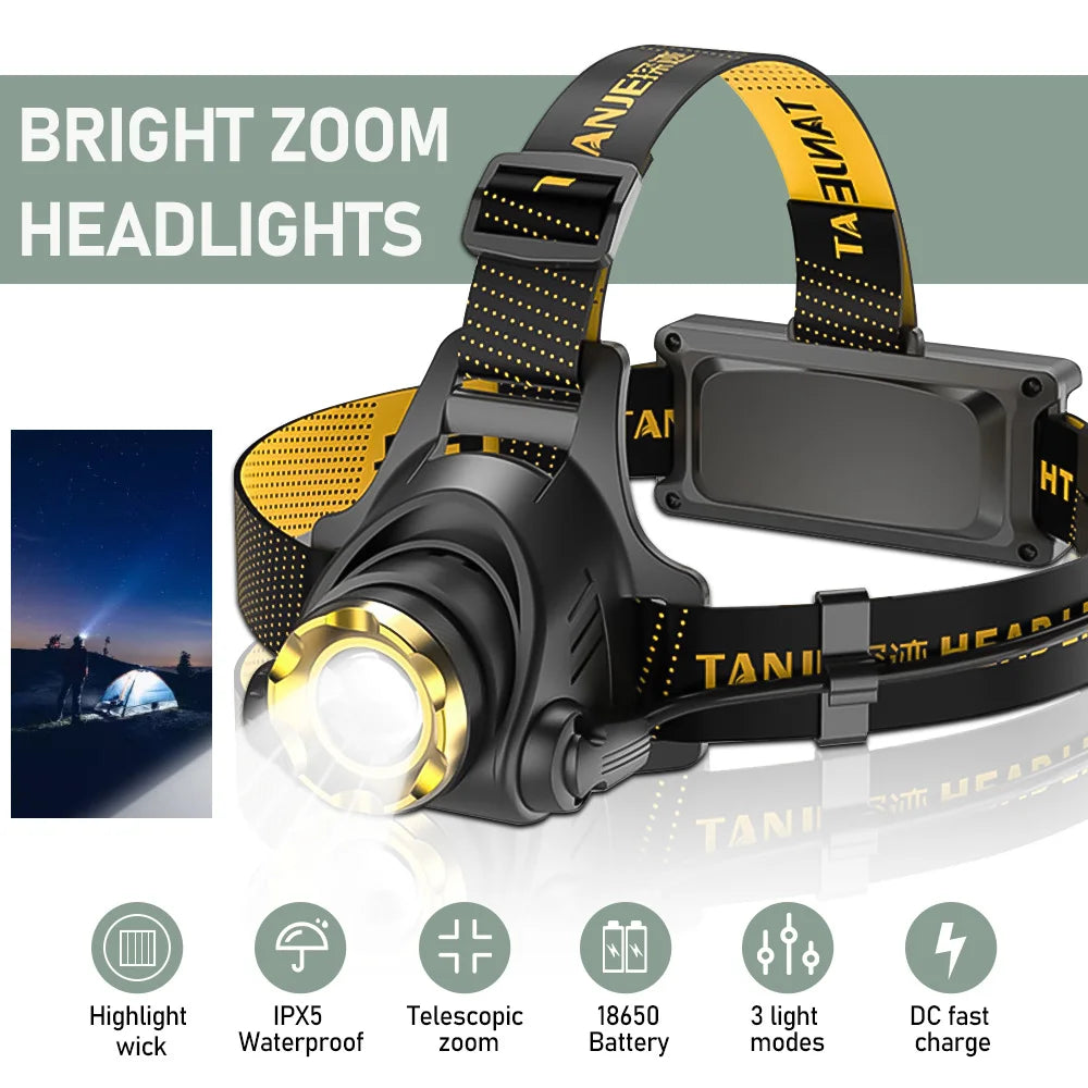 LED Headlamp USB Rechargeable 90° Adjustable for Camping & Hiking