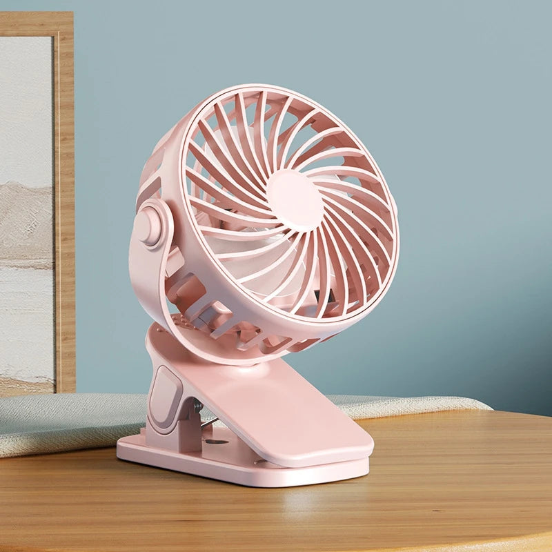 Portable Rechargeable Clip Fan – 720° Rotating Hanging Fan with Night Light for Camping & Outdoor Use