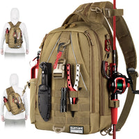 Heavy Duty Fishing Backpack Sling Bag – Multi-Compartment Tackle Storage Bag with Rod Holder