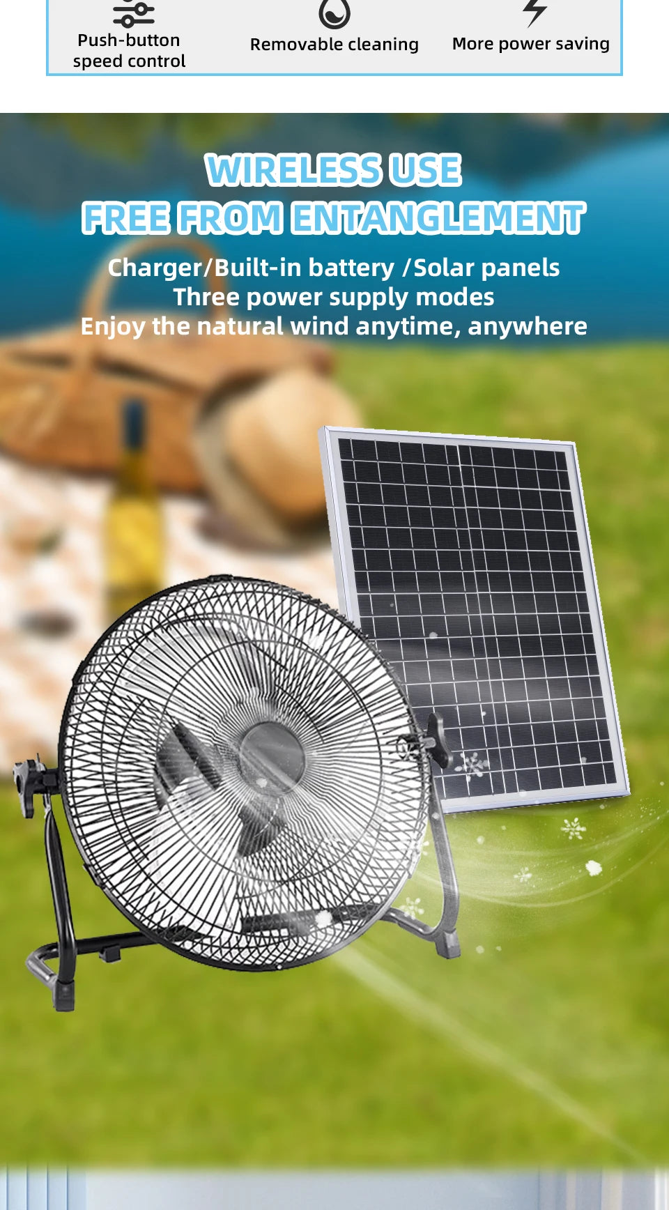 Battery Operated Solar Fan – Portable Indoor & Outdoor Fan with USB Phone Charging Output
