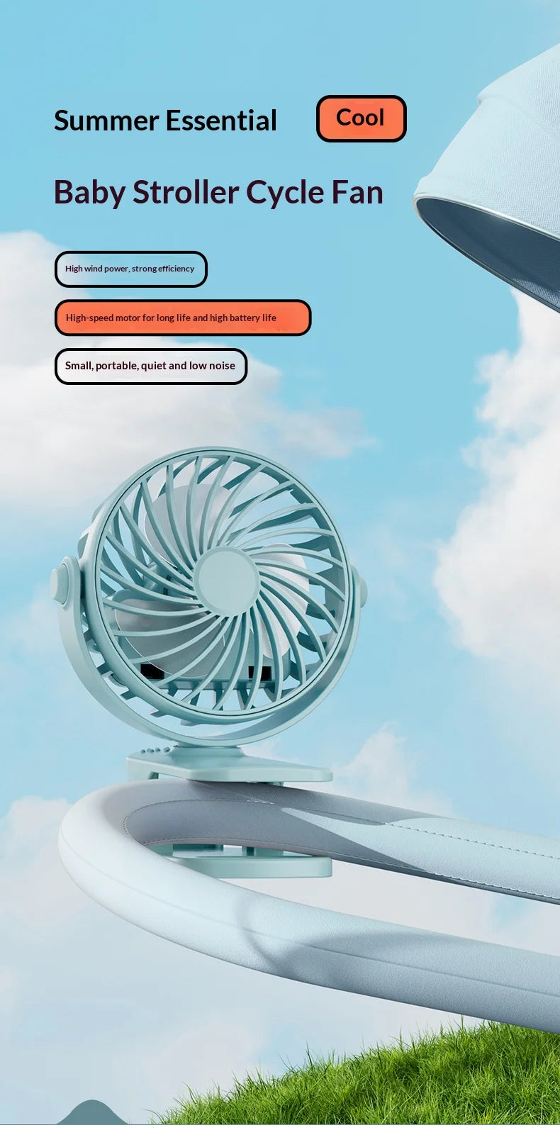 Portable Rechargeable Clip Fan – 720° Rotating Hanging Fan with Night Light for Camping & Outdoor Use
