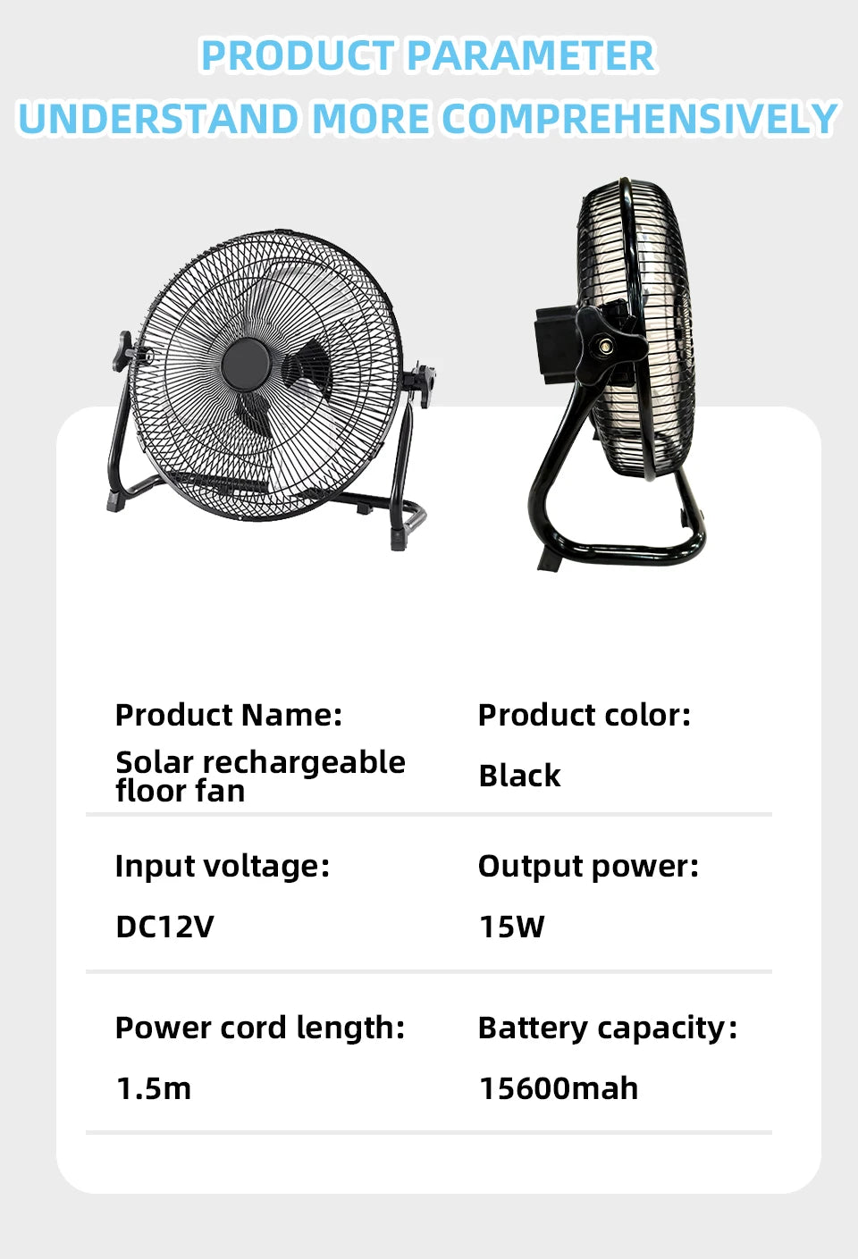Battery Operated Solar Fan – Portable Indoor & Outdoor Fan with USB Phone Charging Output