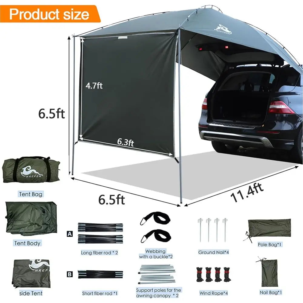 SUV Taiate Tent with Awning,Waterproo 3000MM UP 50+,Taiate Shade Awning Tent or ull Size SUV/Van/MPV/CUVCamping (Large Size)