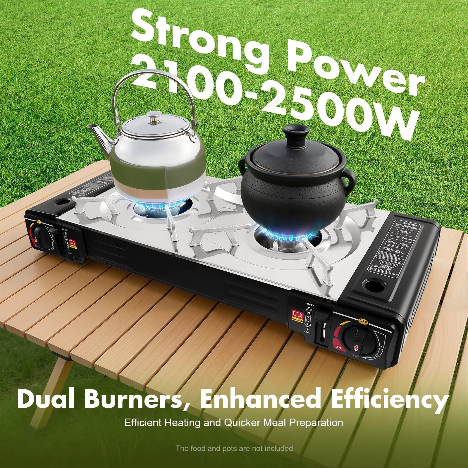 Portable Dual Burner Propane Camping Stove with Griddle