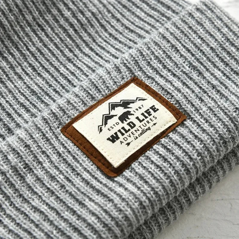 Warm Knitted Beanie Hat with Ear Protection – Jacquard Stripe Winter Casual Cap