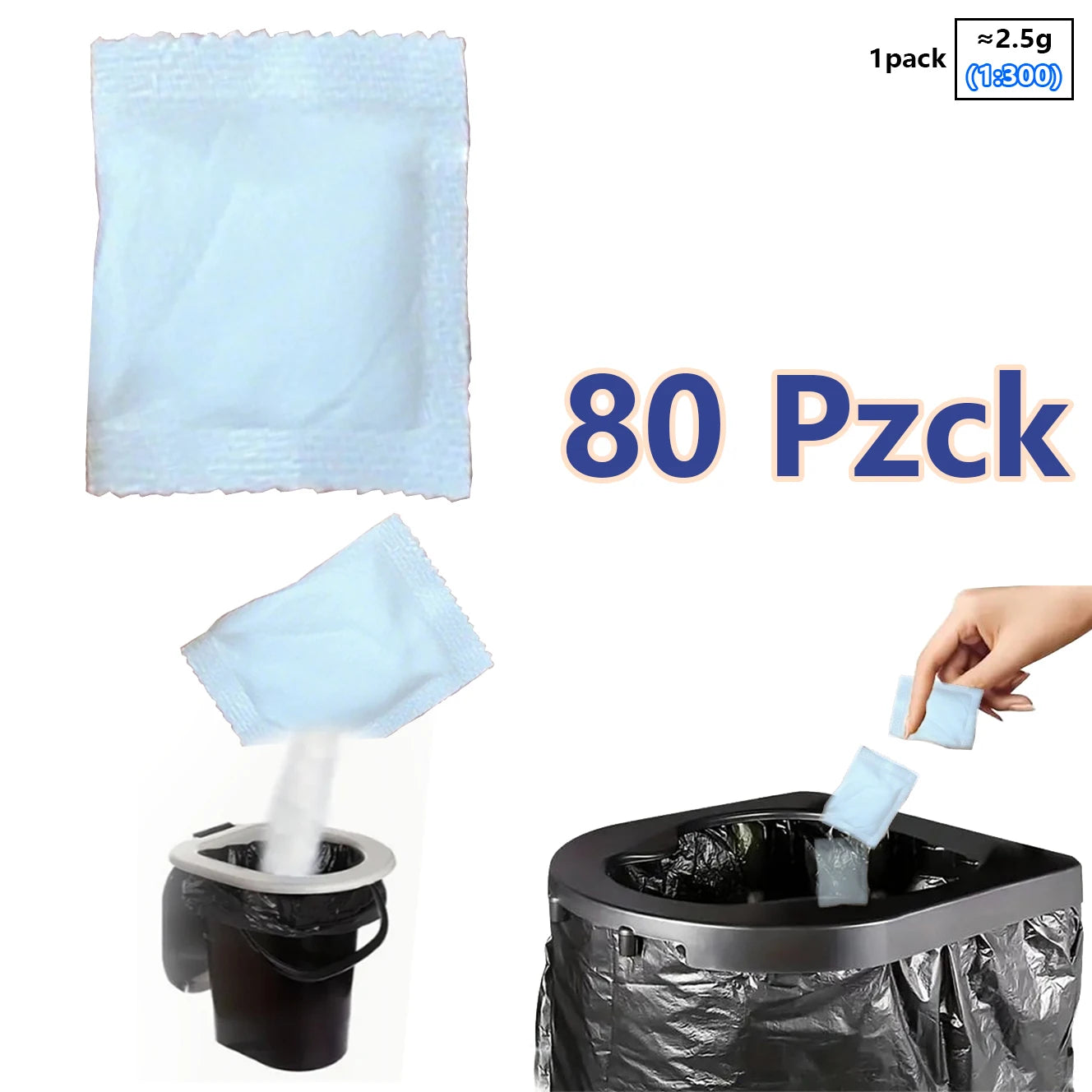 Outdoor Portable Toilet Gel - Absorbent Pee Powder 1-100 Pack