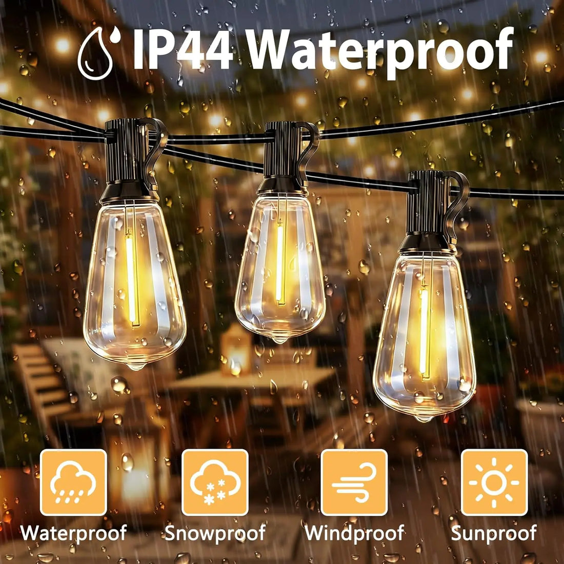 Up To 100FT ST38 LED Outdoor String Lights, Waterproof Shatterproof Connectable US Plug Patio Lamps for Garden, Balcony, Porch