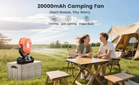 20000mAh Rechargeable Camping Fan – 8-Speed Portable Tent Fan with LED Lantern, Remote & Hook