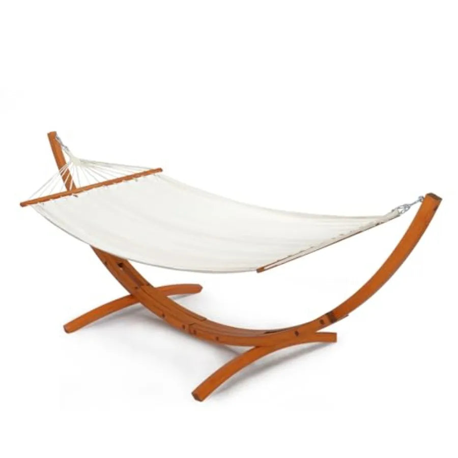 Heavy Duty Double Hammock with Curved Hardwood Stand (10.5 ft, 400lb Capacity) – Premium Outdoor Relaxation Set