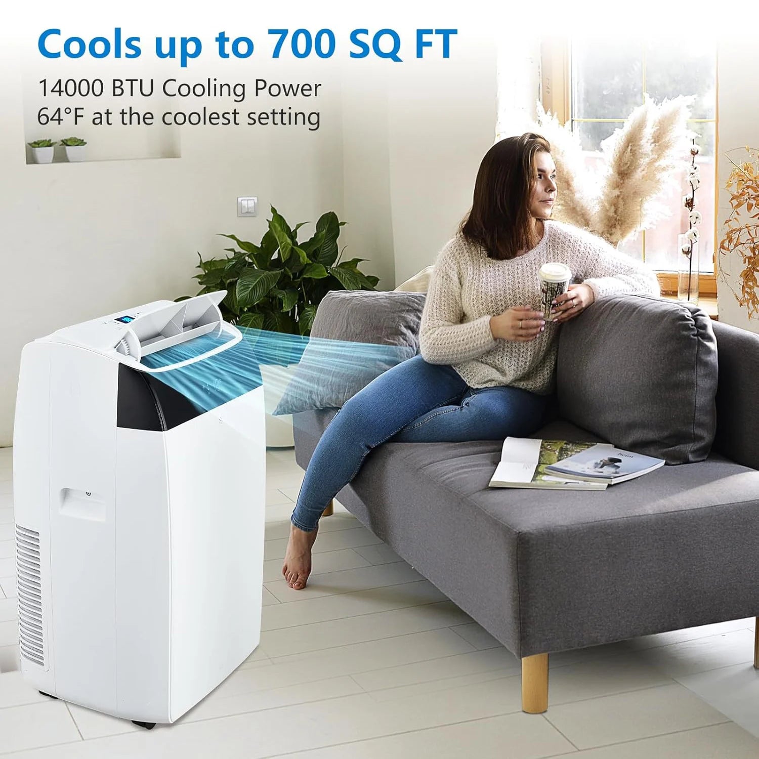 14,000 BTU Portable Air Conditioner – 3-in-1 Cooling AC with Fan, Dehumidifier & Remote