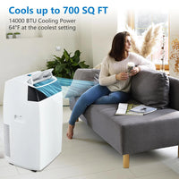 14,000 BTU Portable Air Conditioner – 3-in-1 Cooling AC with Fan, Dehumidifier & Remote