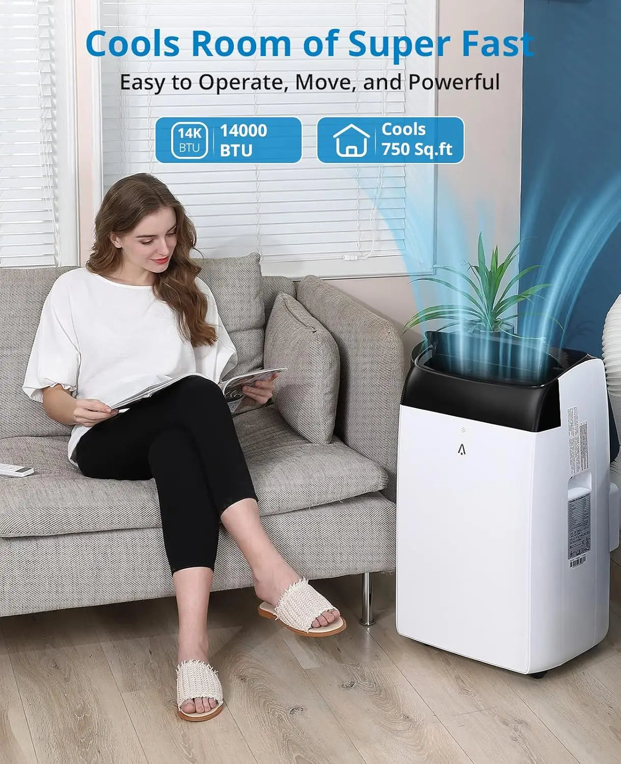 14,000 BTU Portable Air Conditioner – 3-in-1 Cooling AC with Fan, Dehumidifier & Remote
