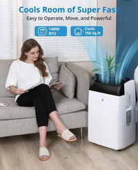 14,000 BTU Portable Air Conditioner – 3-in-1 Cooling AC with Fan, Dehumidifier & Remote