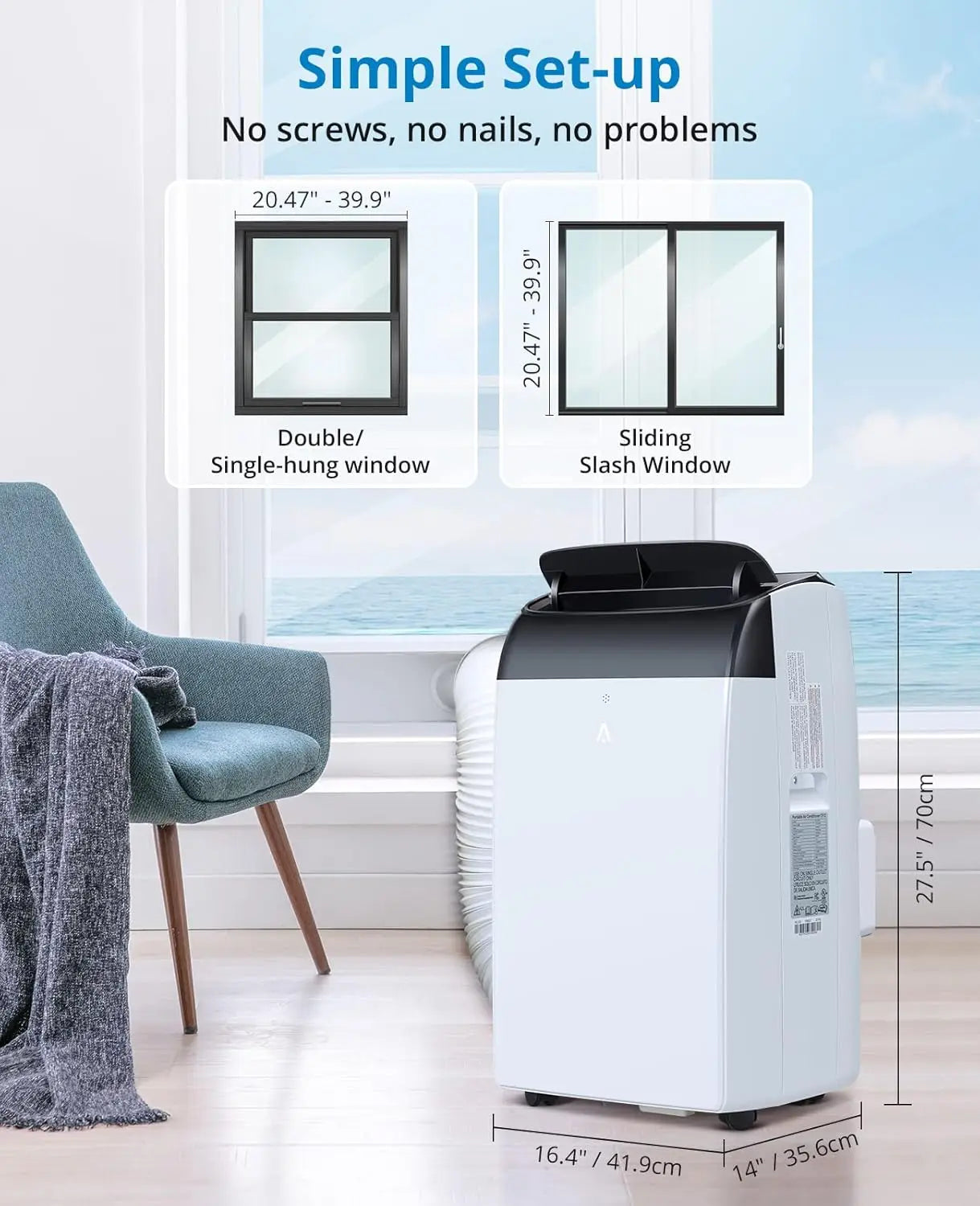 14,000 BTU Portable Air Conditioner – 3-in-1 Cooling AC with Fan, Dehumidifier & Remote