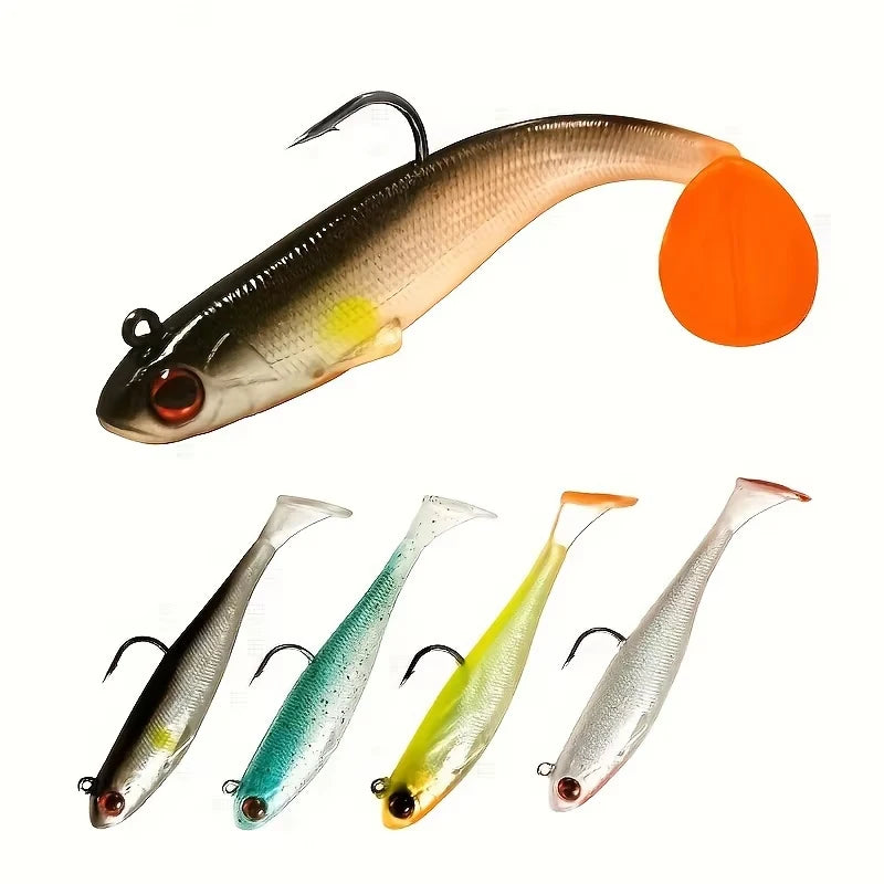 5PCS Pre-Rigged Spinner Swimbait Lures – Paddle Tail Jig Head Fishing Baits for Bass & Trout