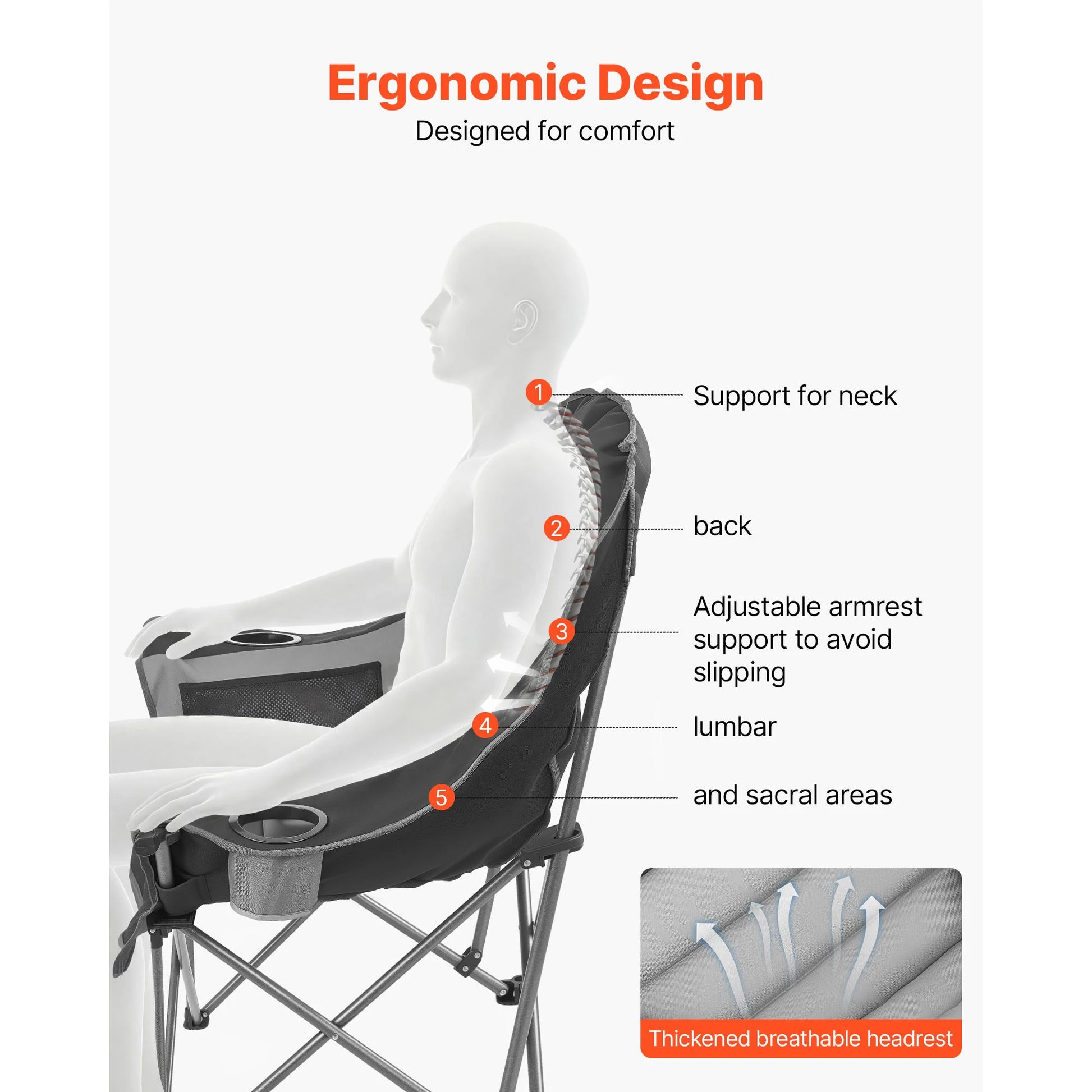 SucceBuy Oversized Camping Chair 450lbs Heavy Duty, Portable