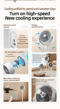 360° Quiet Floor Fan – Powerful Adjustable Height Standing Fan with Remote Control