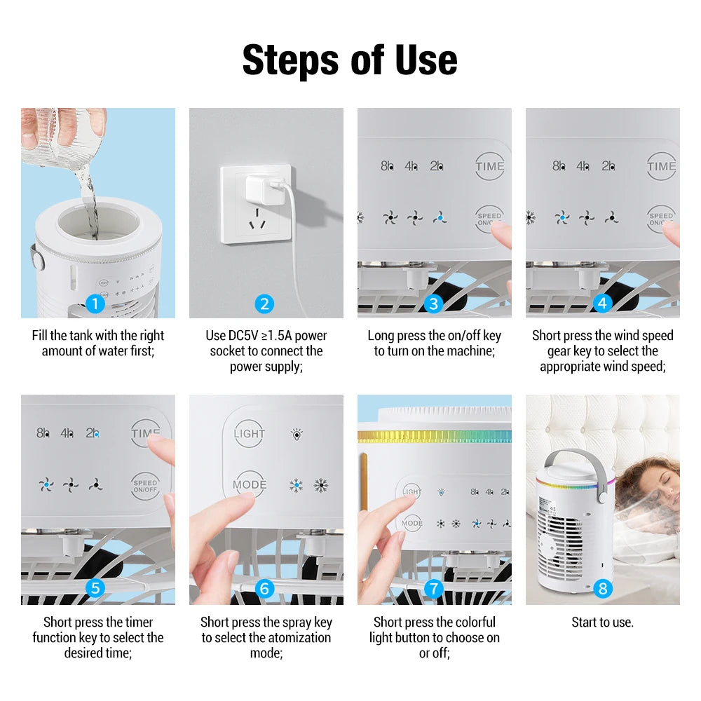 Small Space Air Conditioning for Home Rechargeable Portable Summer Desktop Air Cooler Spray Fan Moist Clean Air for Office Room