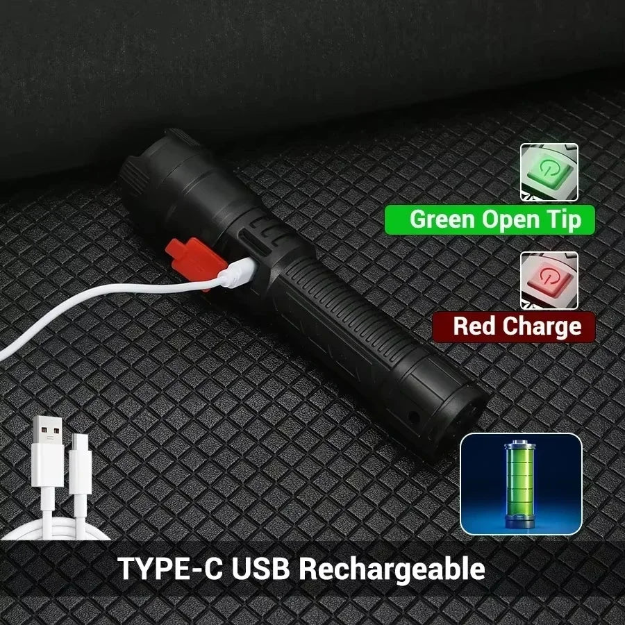 2PCs High Power LED Flashlight USB Rechargeable Tactical Torch