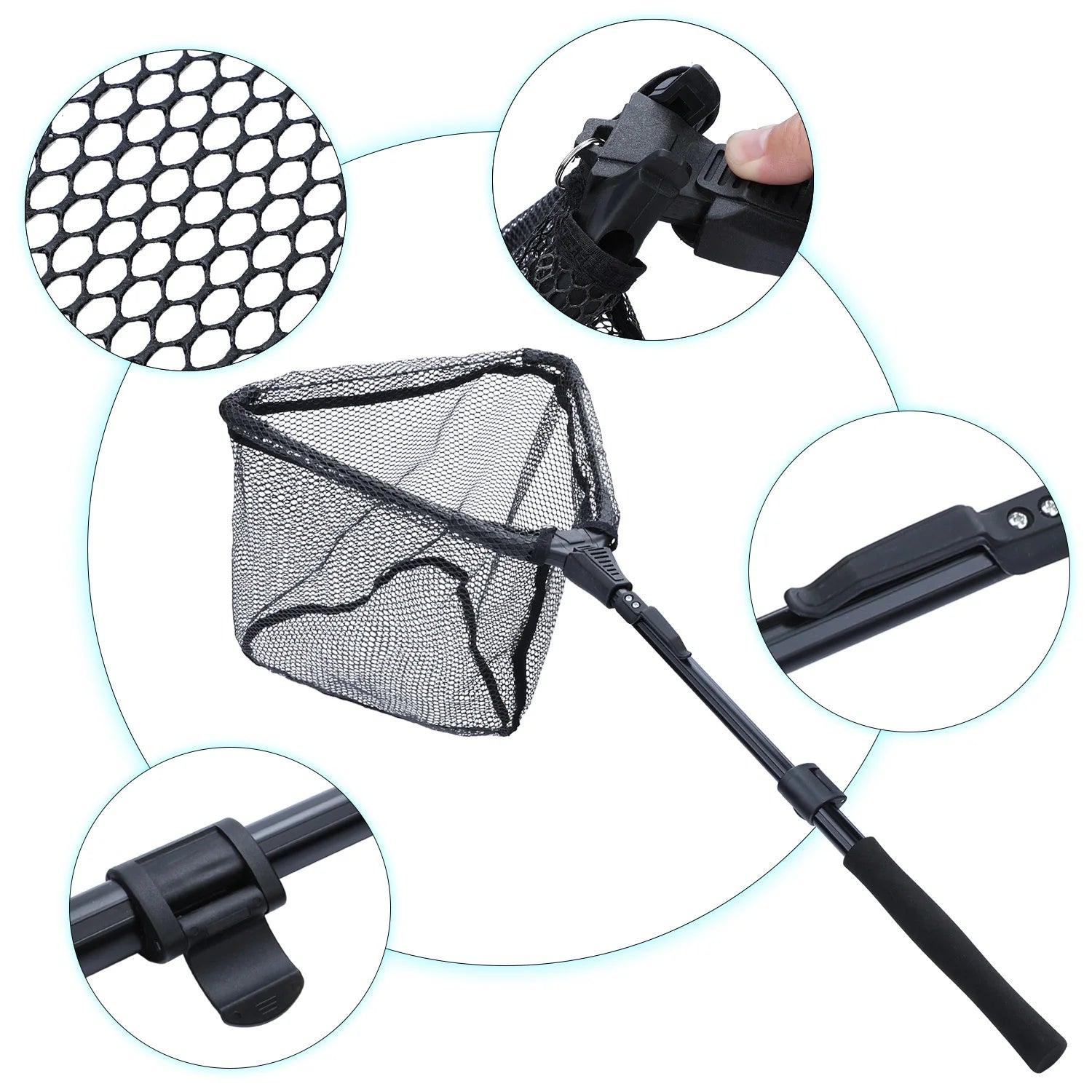 Sougayilang Fishing Tool Net Fishing tackle 70cm 95cm 115cm Portable Retractable Folding Fishing Net for Bass Carp Trout Fishing