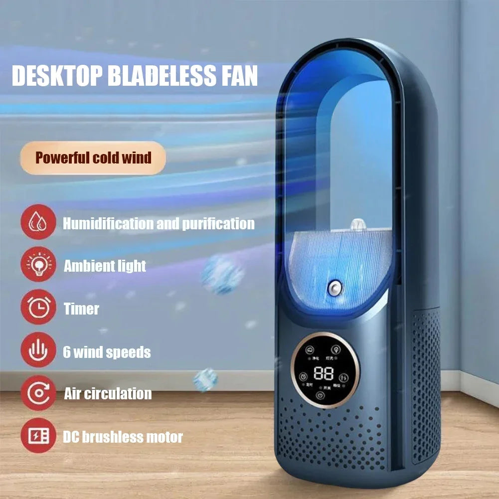 Portable Mini Air Cooler Fan – USB Bladeless Cooling Fan with 6 Speeds & Timer