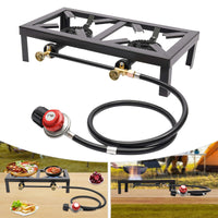 Portable Double Burner Gas Stove – Adjustable Regulator for Camping & BBQ | Field to Peak.