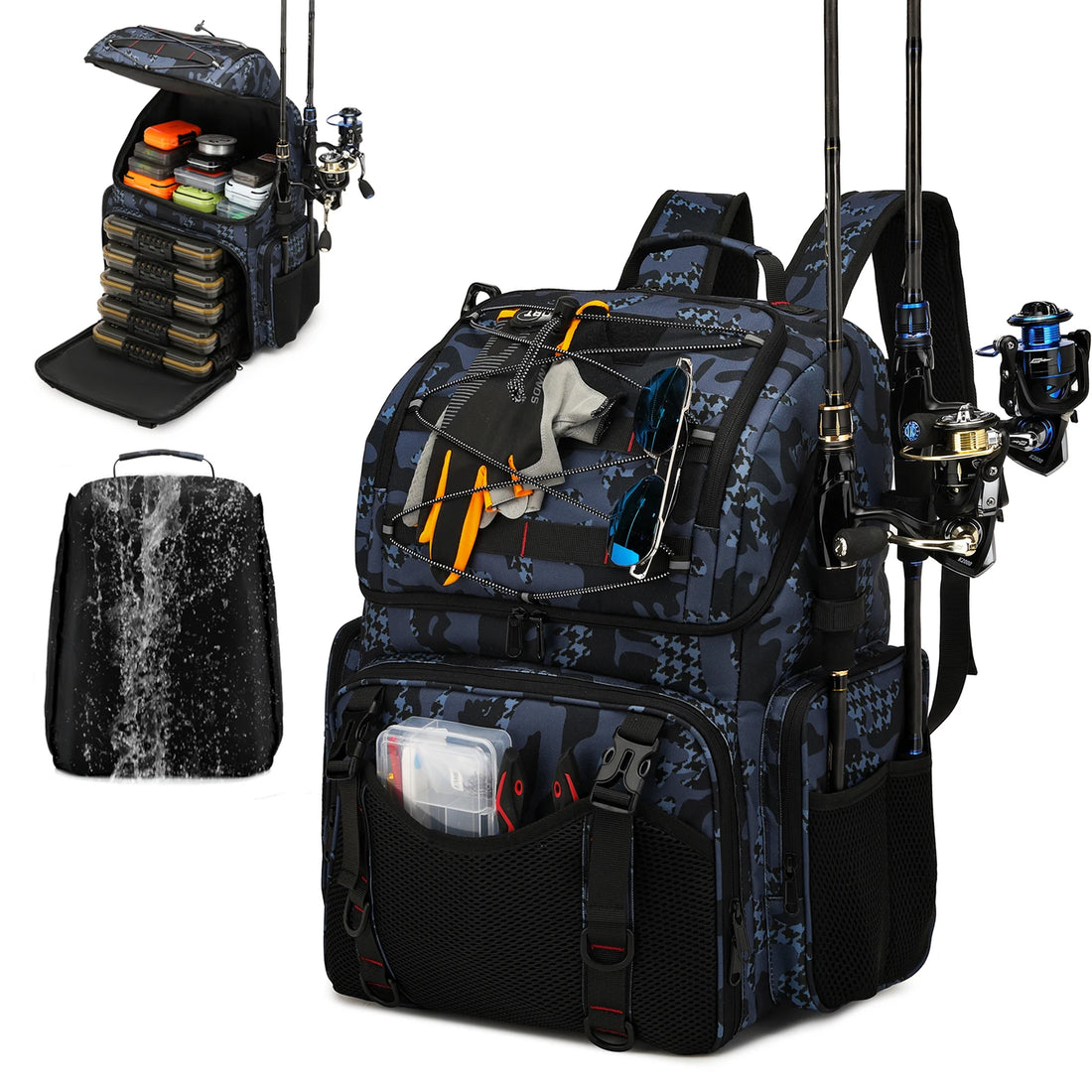 45L Heavy Duty Fishing Backpack Cooler – Waterproof Tackle Storage Bag with Rod Holders & Rain Cover