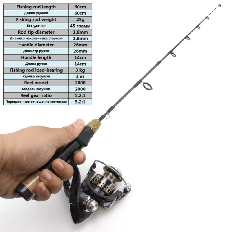 Heavy Duty Winter Ice Fishing Rod & Reel Combo – Carbon Fiber Ice Fishing Pole Set with 2 Tips