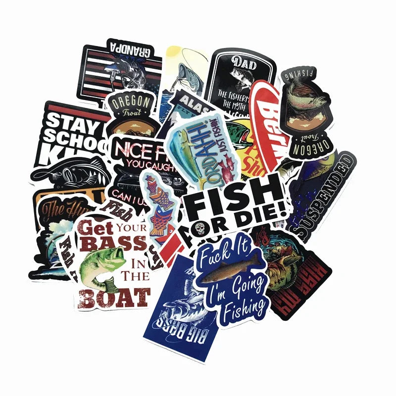 Outdoor Fishing Stickers Pack – Waterproof Decals for Laptop, Car & Skateboard