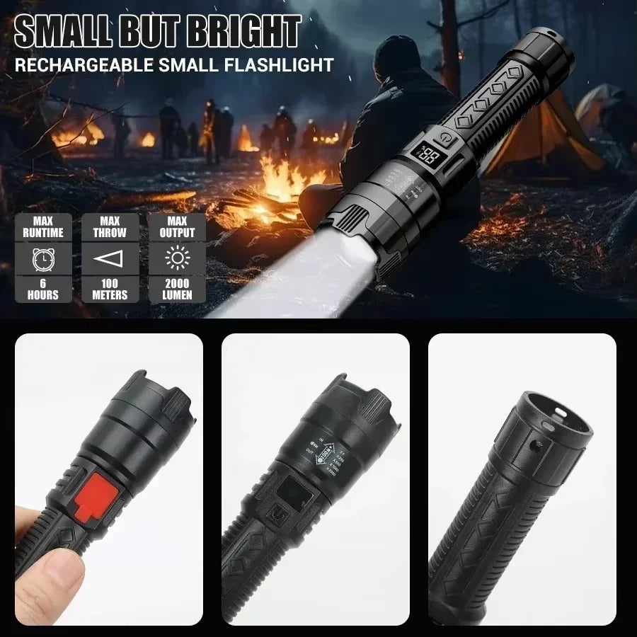 2PCs High Power LED Flashlight USB Rechargeable Tactical Torch