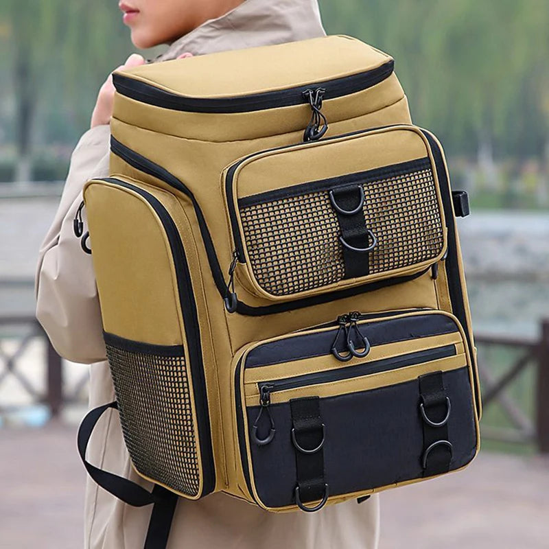 Heavy Duty Fishing Backpack with Rod Holders – Waterproof Multifunctional Tackle Storage Bag for Fishing & Hiking